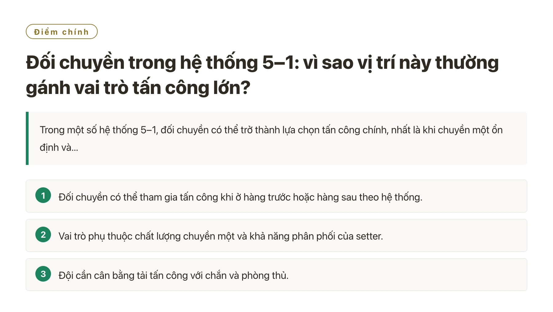 Đối chuyền trong hệ thống 5–1: vì sao vị trí này thường gánh vai trò tấn công lớn?——全文要点速览